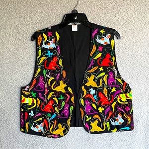 Maharani Embroidered Vest Womens One Size Fits Most Cats Floral Christmas